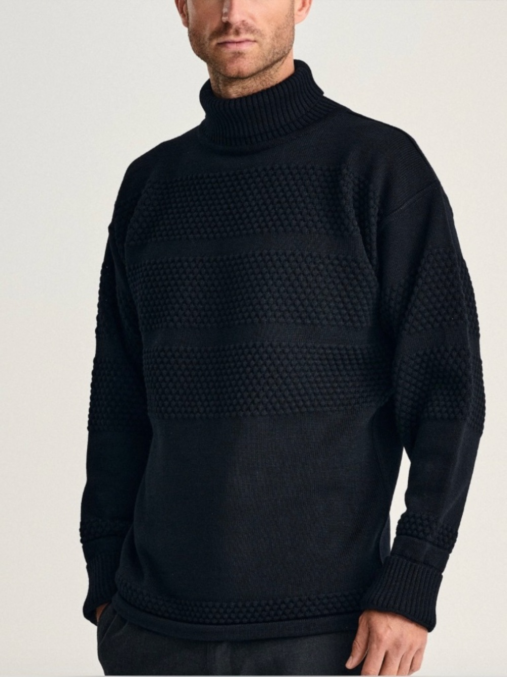 S.N.S. Herning Navy Wool Turtleneck Fisherman's Sweater : Unisex Sz 'S' - Picture 15 of 16